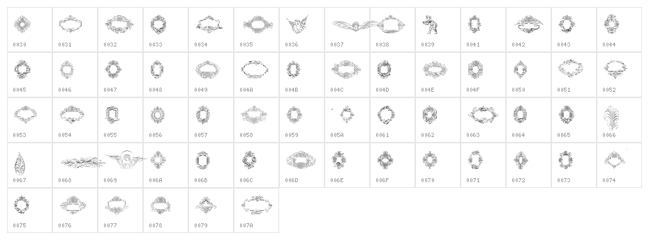 RoughCalligraphicFrames Character Map