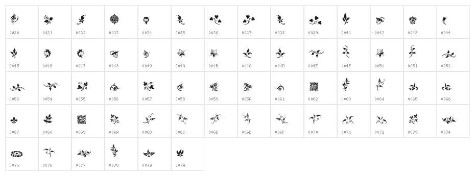 RoughFleuronsFree Character Map