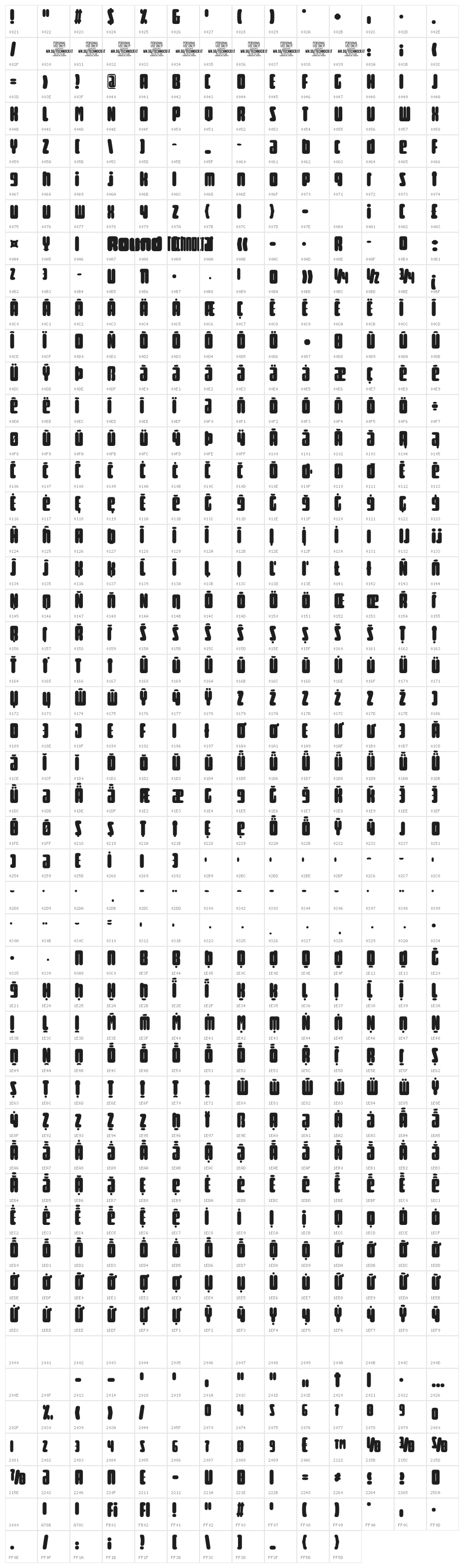 Round Technocrat PERSONAL Regular Character Map