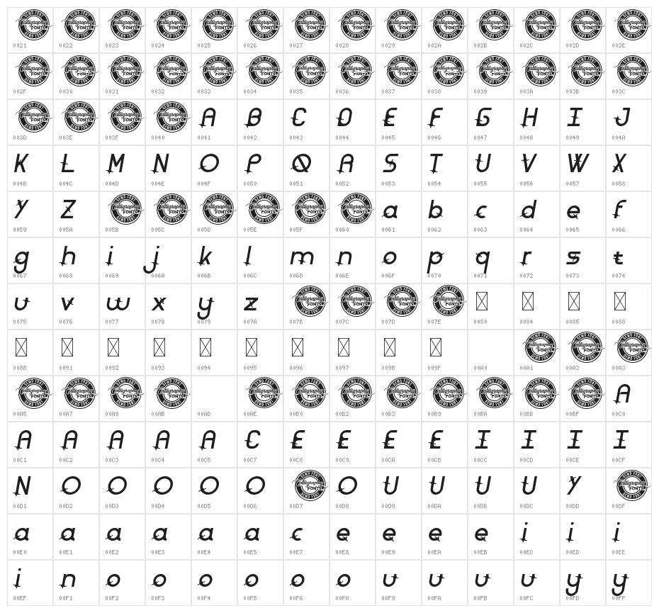 Rounded Barbed Demo Italic Character Map