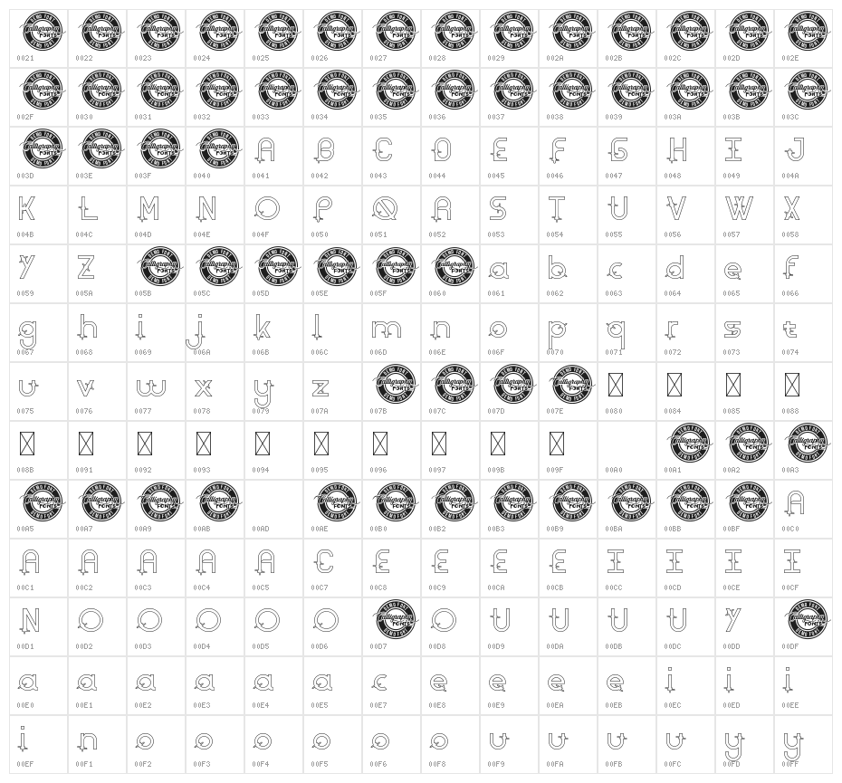 Rounded Barbed Demo Outline Character Map