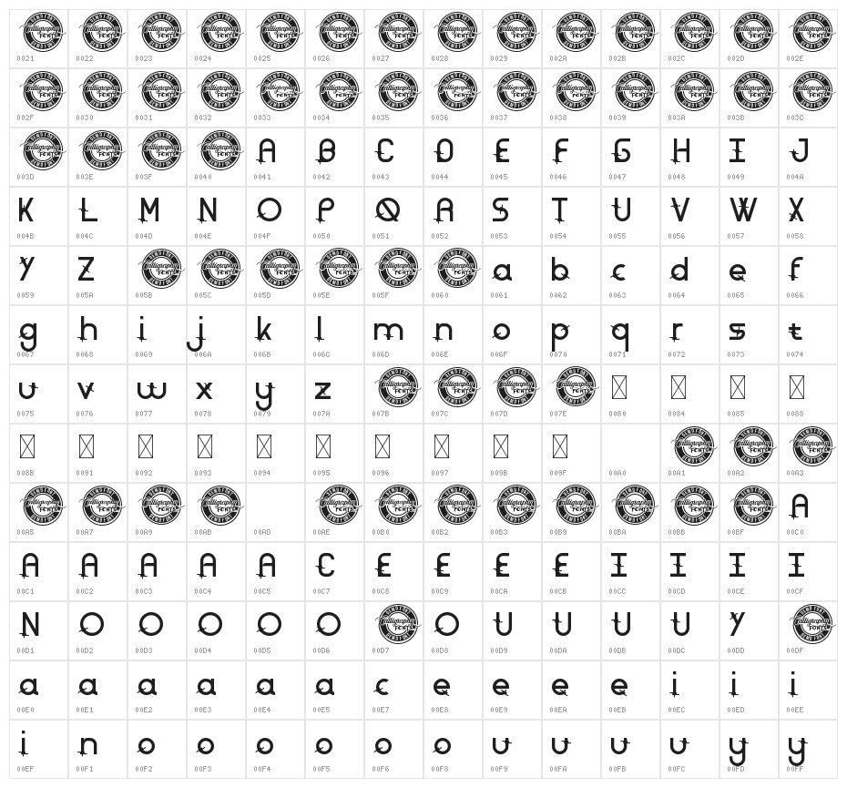 Rounded Barbed Demo Character Map