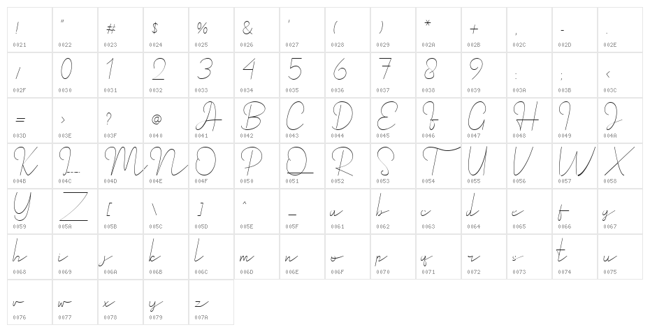 Royal Haster Demo Monoline Character Map