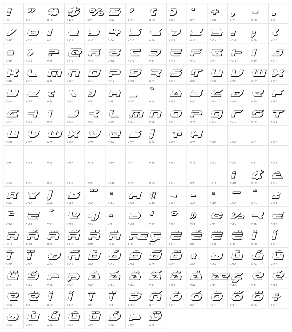 Royal Samurai 3D Italic Character Map