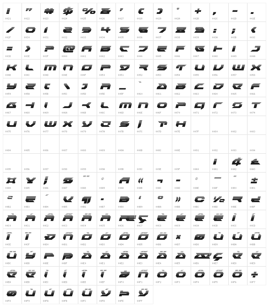 Royal Samurai Halftone Italic Character Map