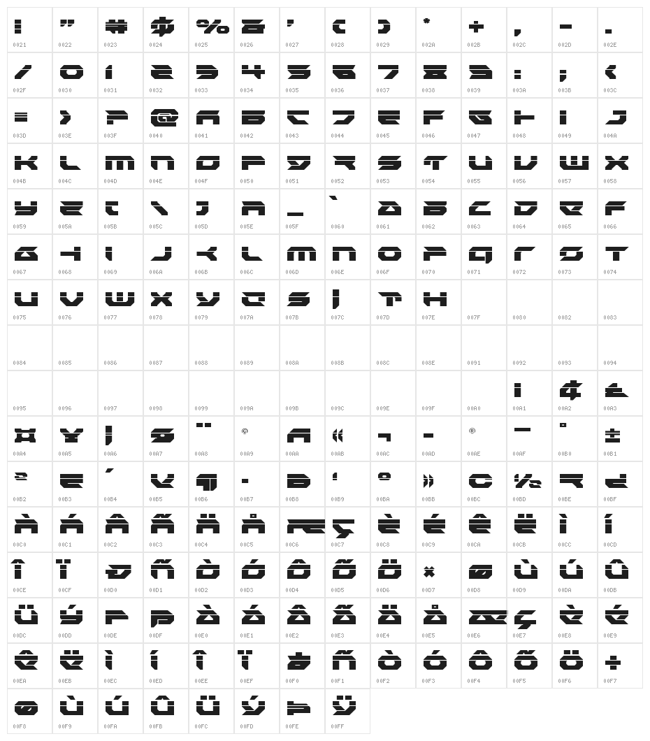 Royal Samurai Laser Character Map