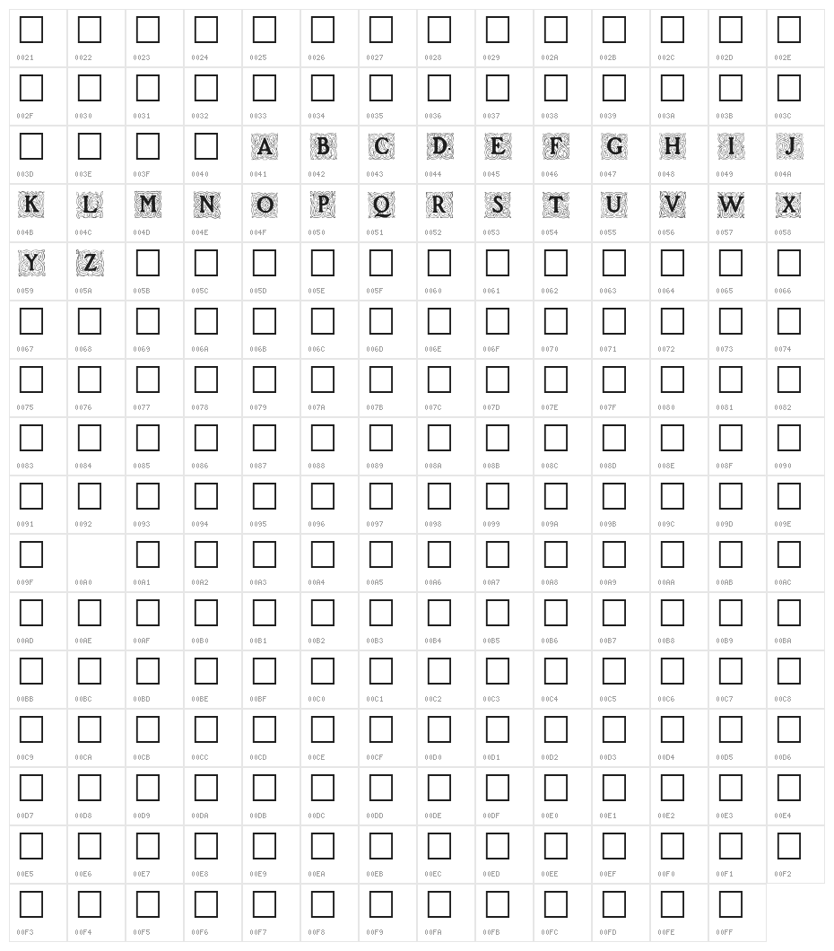 Roycroft Initials Character Map