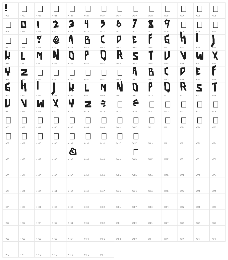 robo pimp slap Bold Character Map