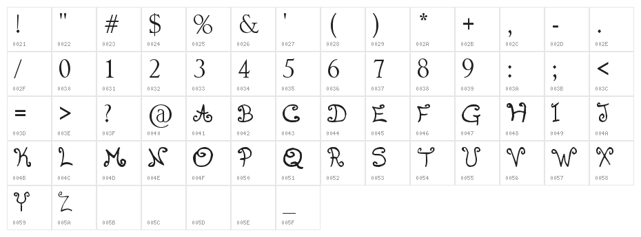 romanticfont2 Character Map
