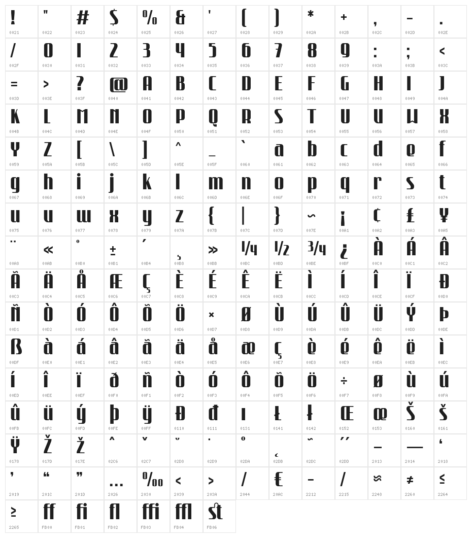 RUSHTONE-Regular Character Map