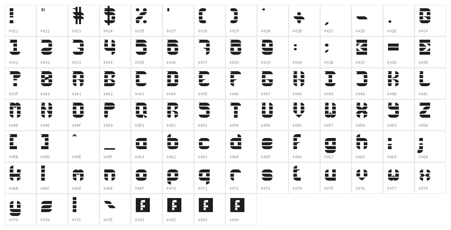 Rubber Down Regular Character Map
