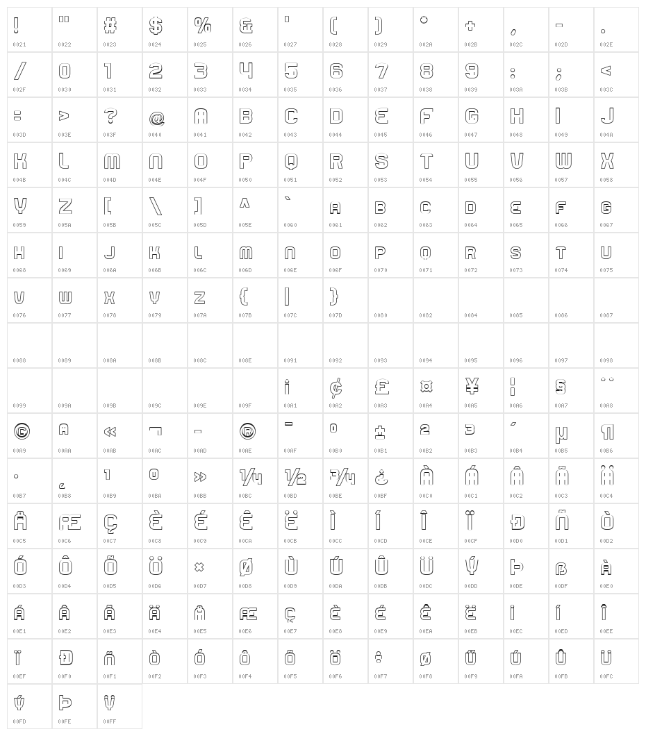RueckLicht Character Map