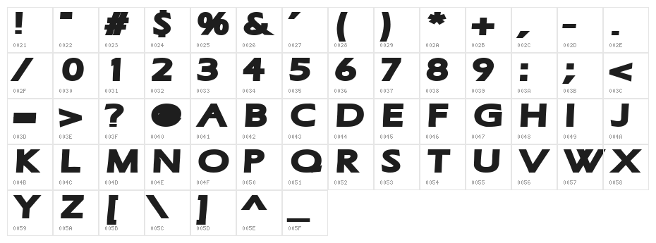 Ruffian bold Character Map