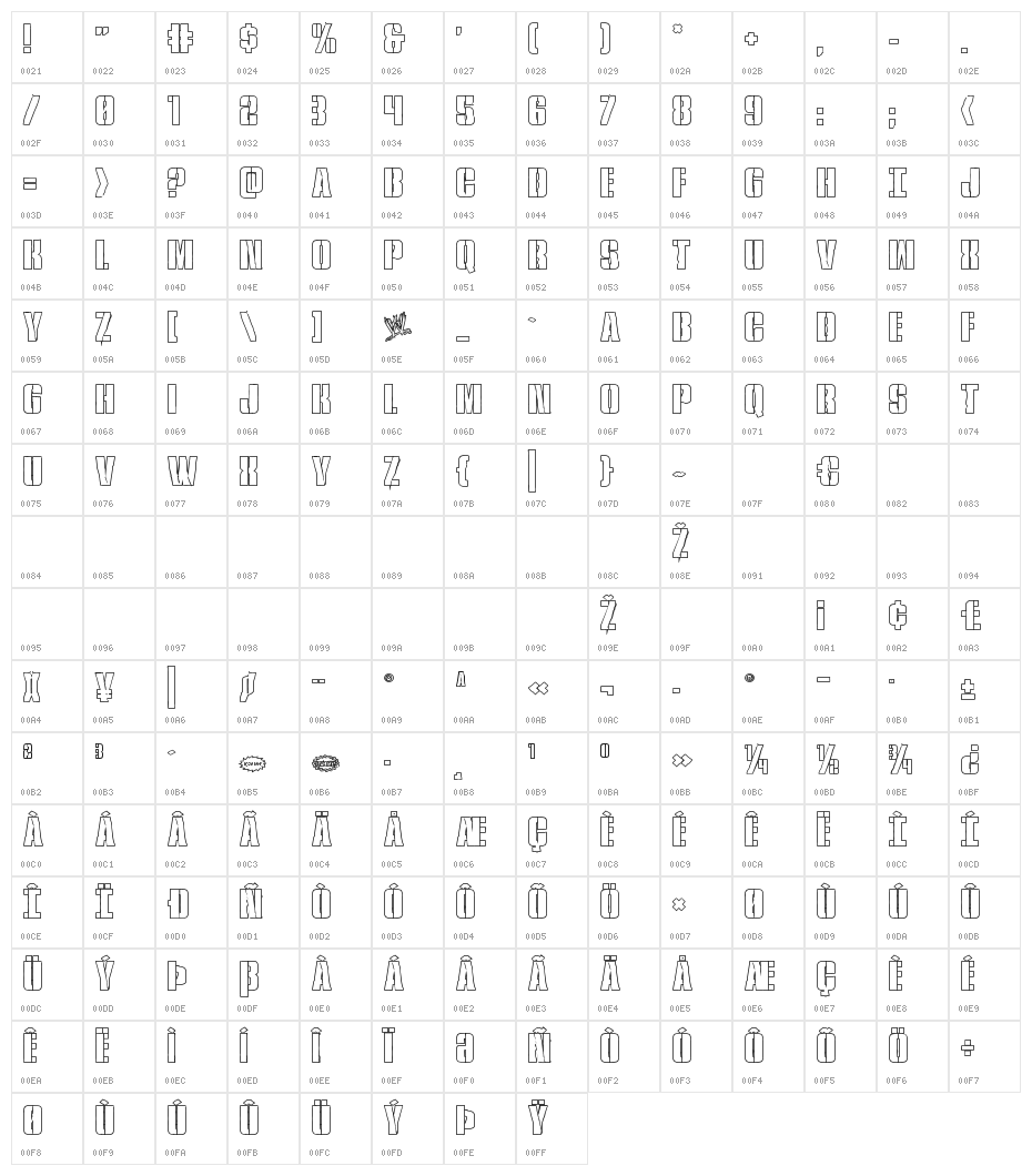 Rumble Tumble Outline Character Map
