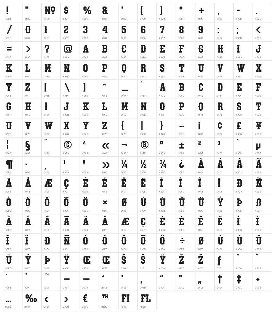 RumbleweedSpur-Regular Character Map