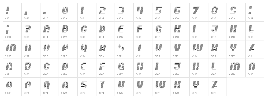 Running Italic Character Map