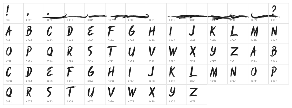 Rush Brush Character Map