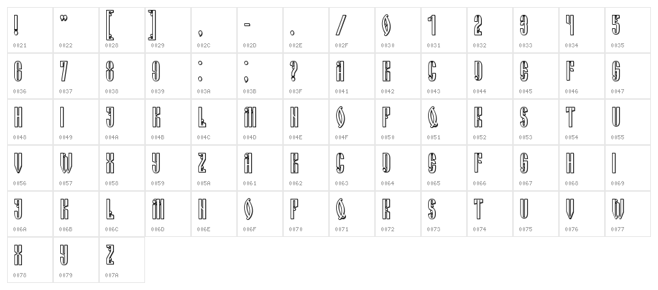 Russian Land Shadow Regular Character Map