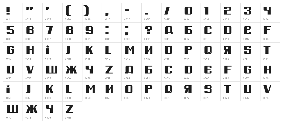 Russian Spring Regular Character Map