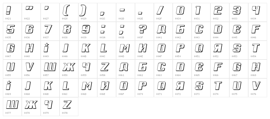 Russian Spring Shadow Italic Character Map