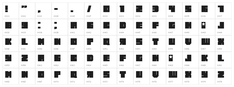 Russiano Regular Character Map