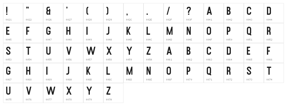 RustedOrlandoSansDemo Character Map