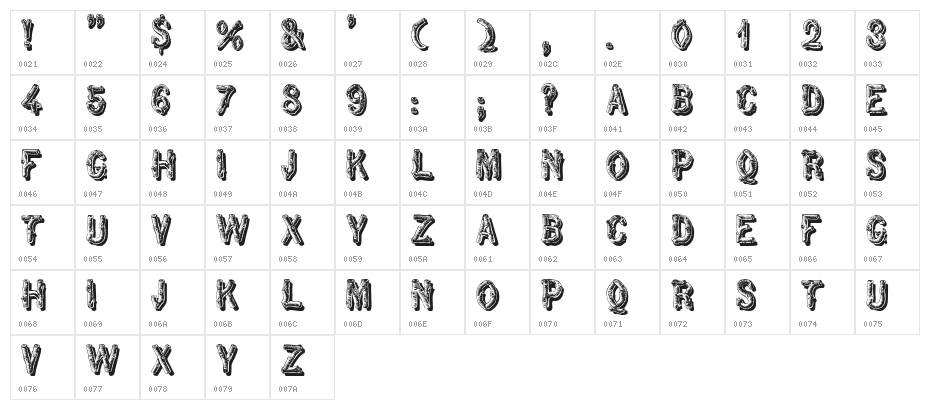 RusticBlackShadow Character Map