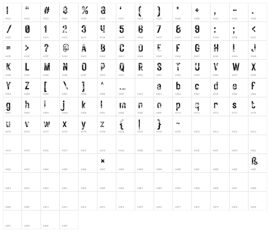 RusticPrinted-Demo Character Map