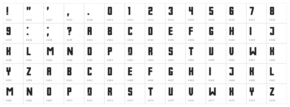 Rustica Regular Character Map