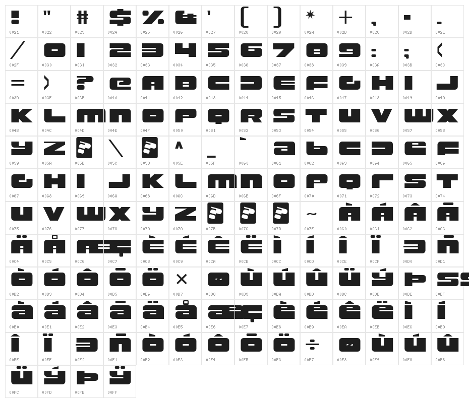 RustproofBody-Regular Character Map
