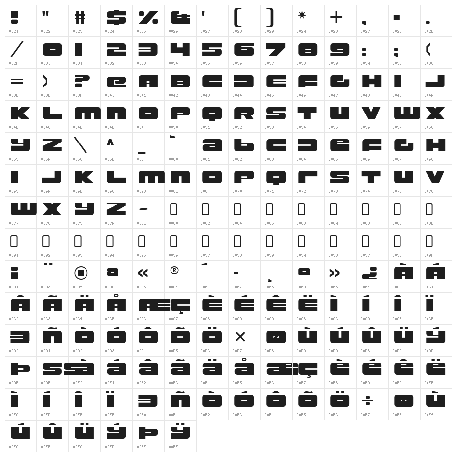 RustproofBody-Regular Character Map