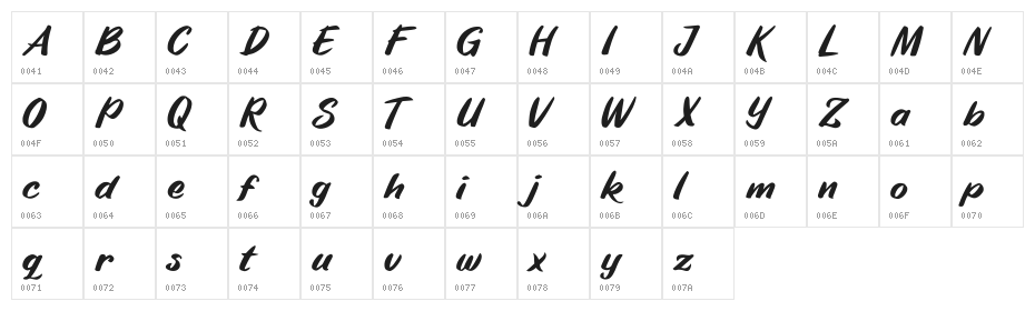 Ruth Calligraph Character Map
