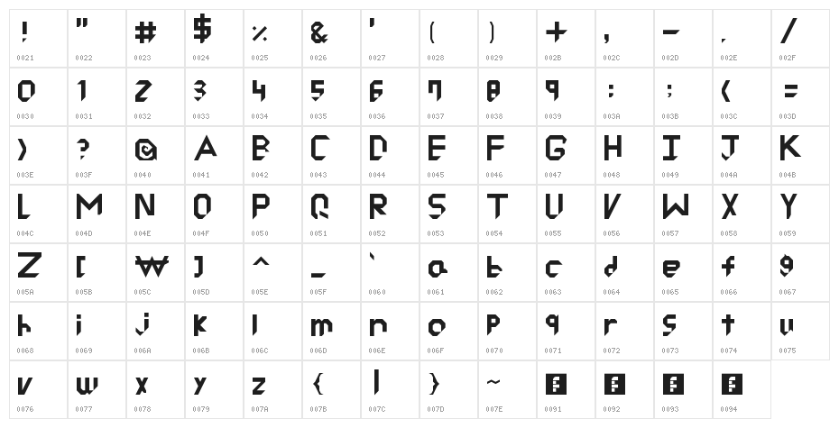 RYU Cutted Regular Character Map