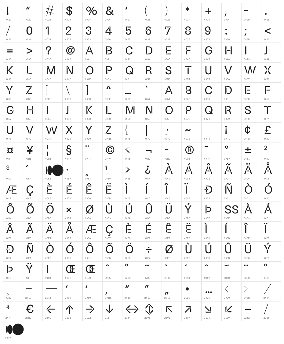 S10 Beehome Display Character Map