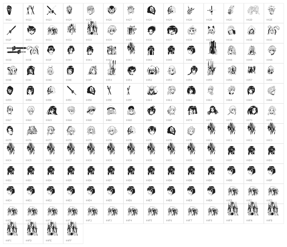 SAO Image Bold Character Map