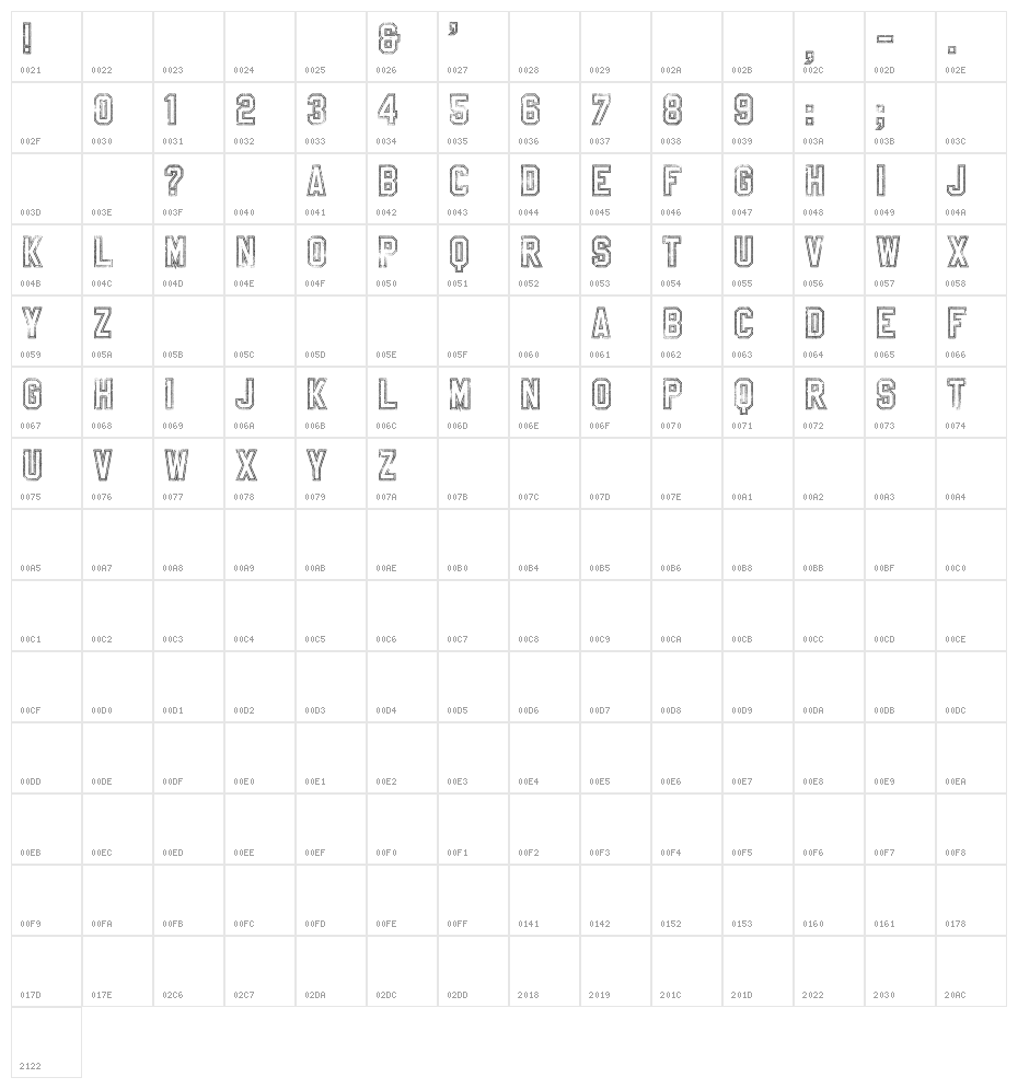 SablonUp-OutlineAlt Character Map