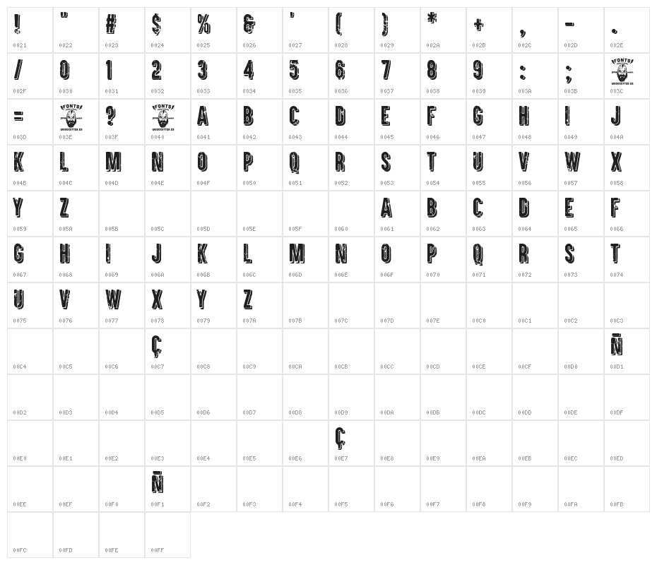 Sad Avenue Character Map