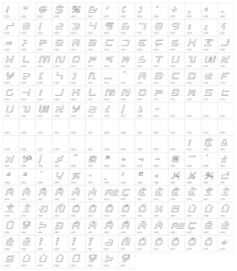 Sagan Outline Italic Character Map
