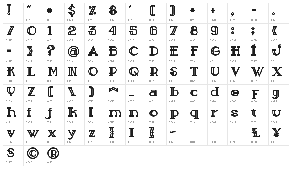 Sailor Bold Character Map