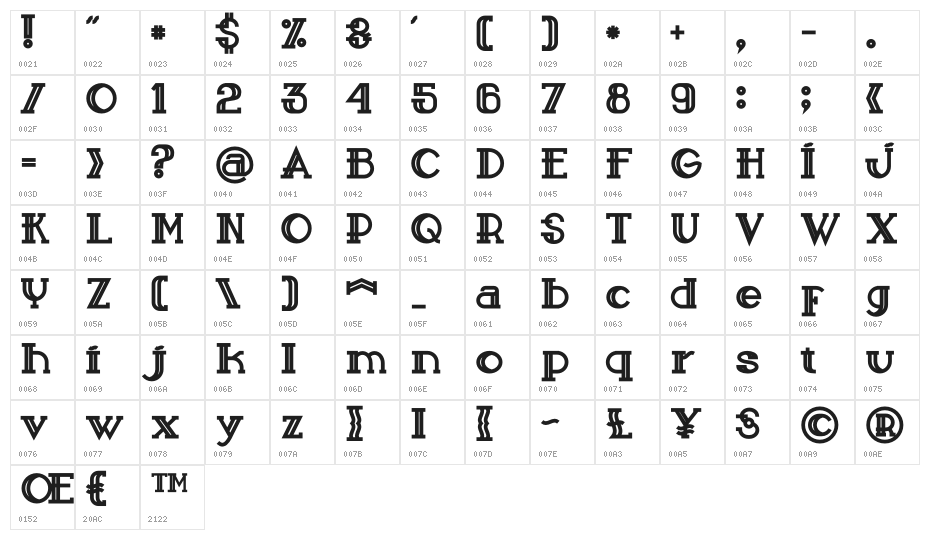 Sailor Bold Character Map