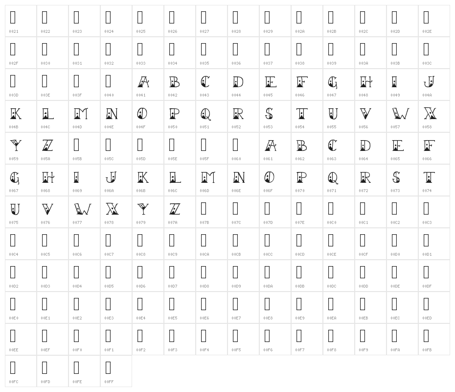 Sailor Scrawl Fancy Regular Character Map