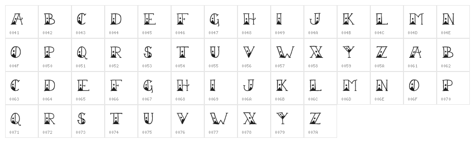 Sailor Scrawl Fancy Regular Character Map