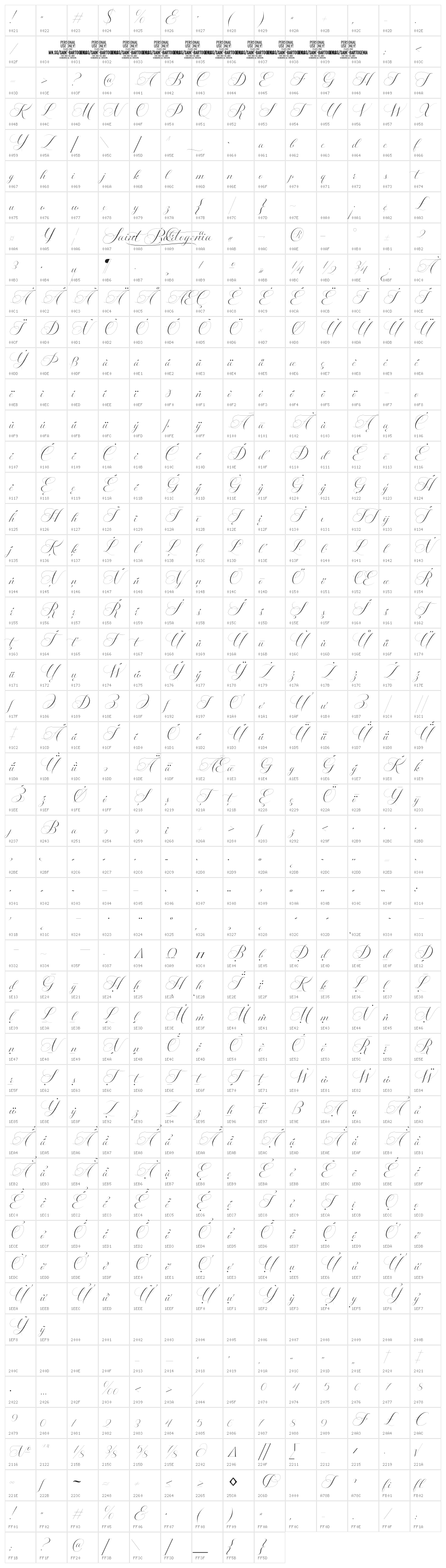 Saint Bartogenia PERSONAL USE Regular Character Map