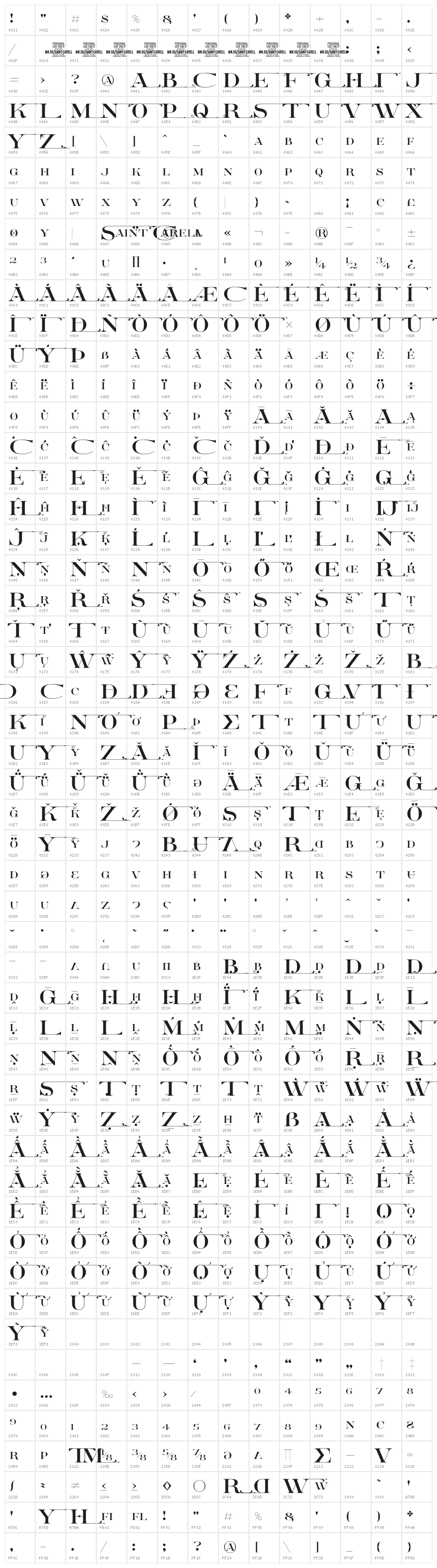 Saint Carell PERSONAL Regular Character Map