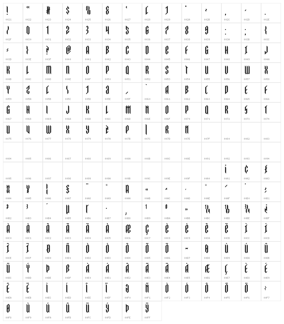 Saint Martyr Spaced Character Map