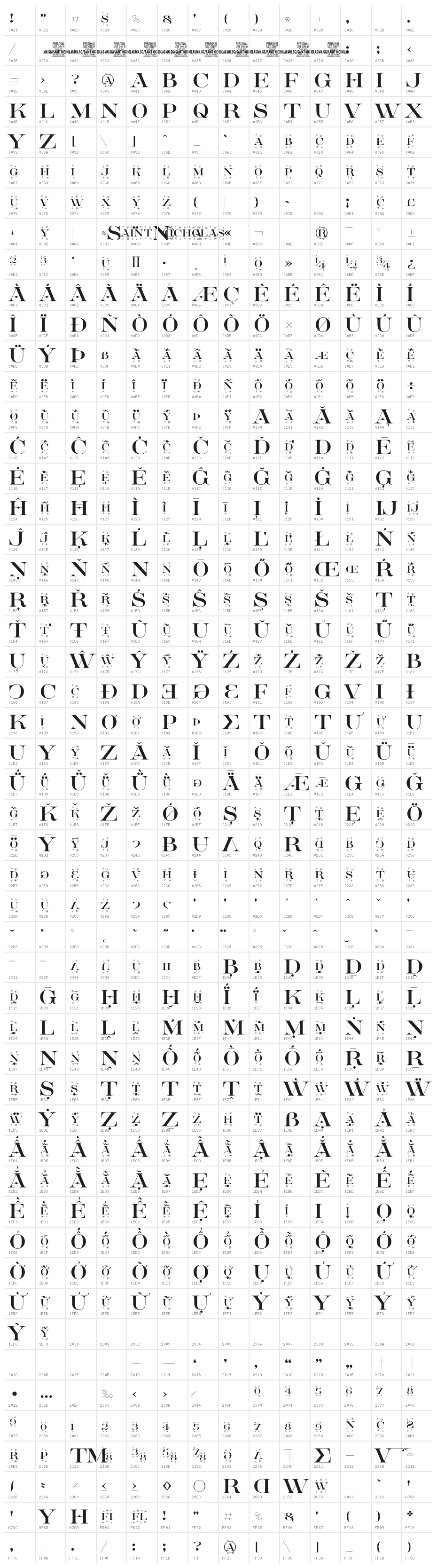 Saint Nicholas PERSONAL Regular Character Map