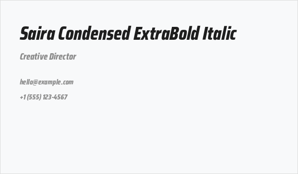 Saira Condensed ExtraBold Italic Business Card