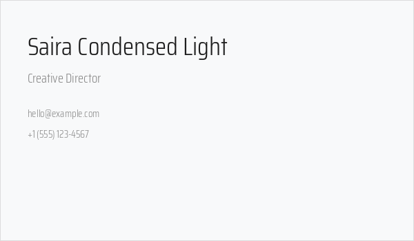 Saira Condensed Light Business Card
