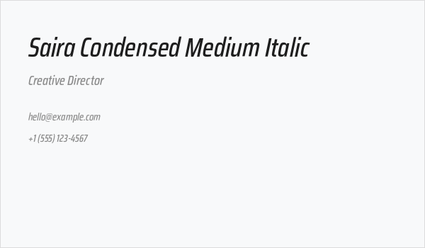Saira Condensed Medium Italic Business Card