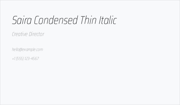 Saira Condensed Thin Italic Business Card